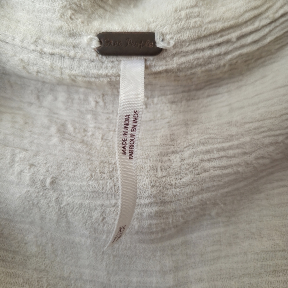 Free People Clementine Linen Mini Dress XS Cream Textured Wrap Collared Belted - Picture 7 of 13